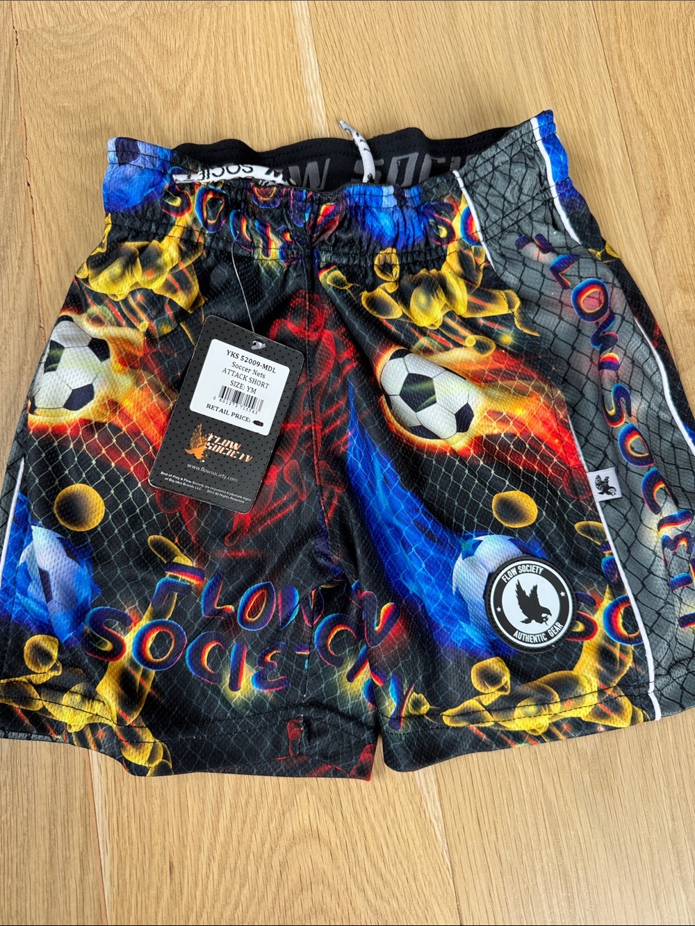 Flow Society Kids Black Blue Yellow Soccer Graphic Athletic Shorts new with tags